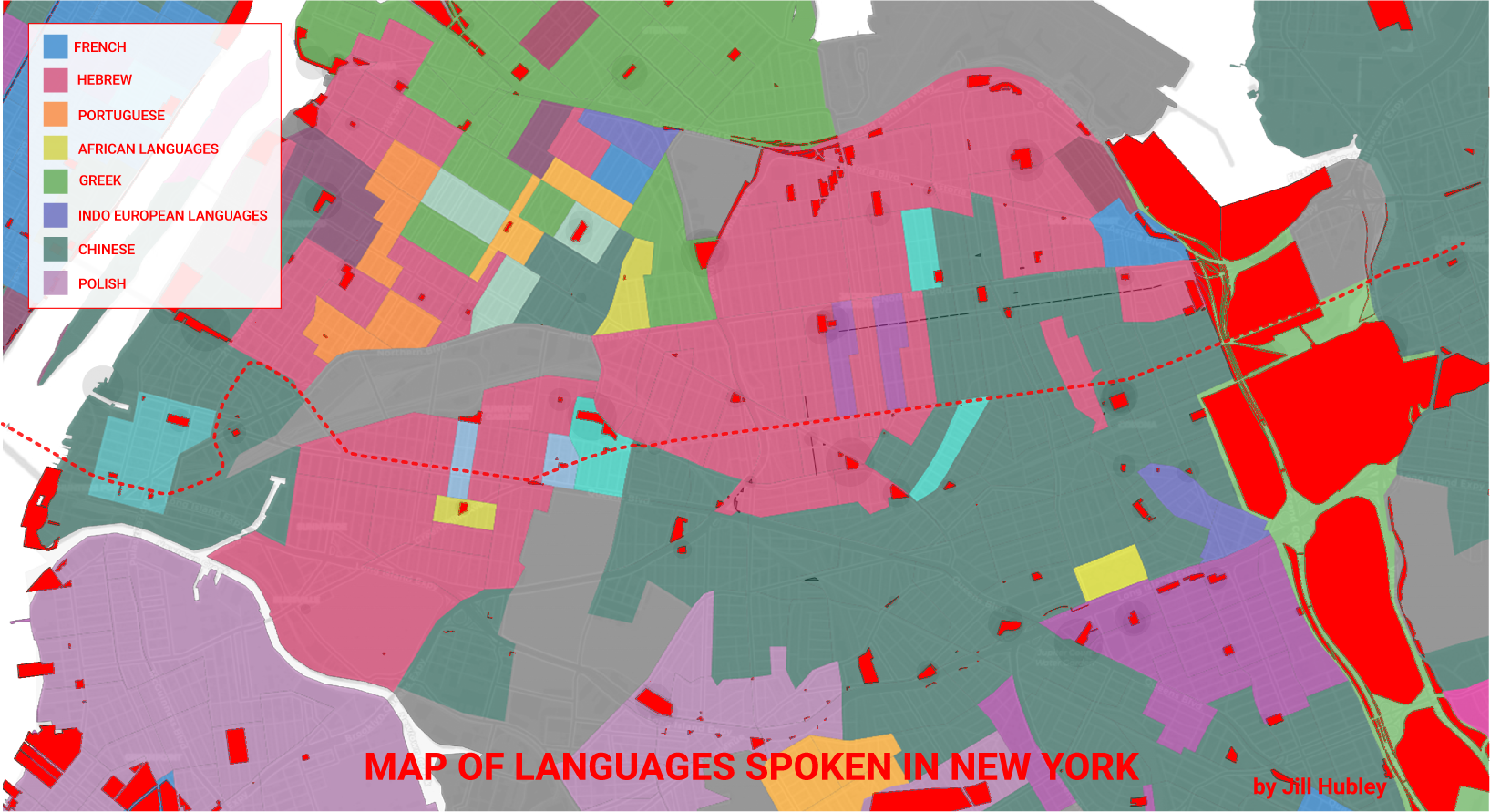 "Map of Languages Spoken in Queens Along the 7 Line"